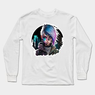 Purple Light Cyber Punk Girl in Night City Long Sleeve T-Shirt